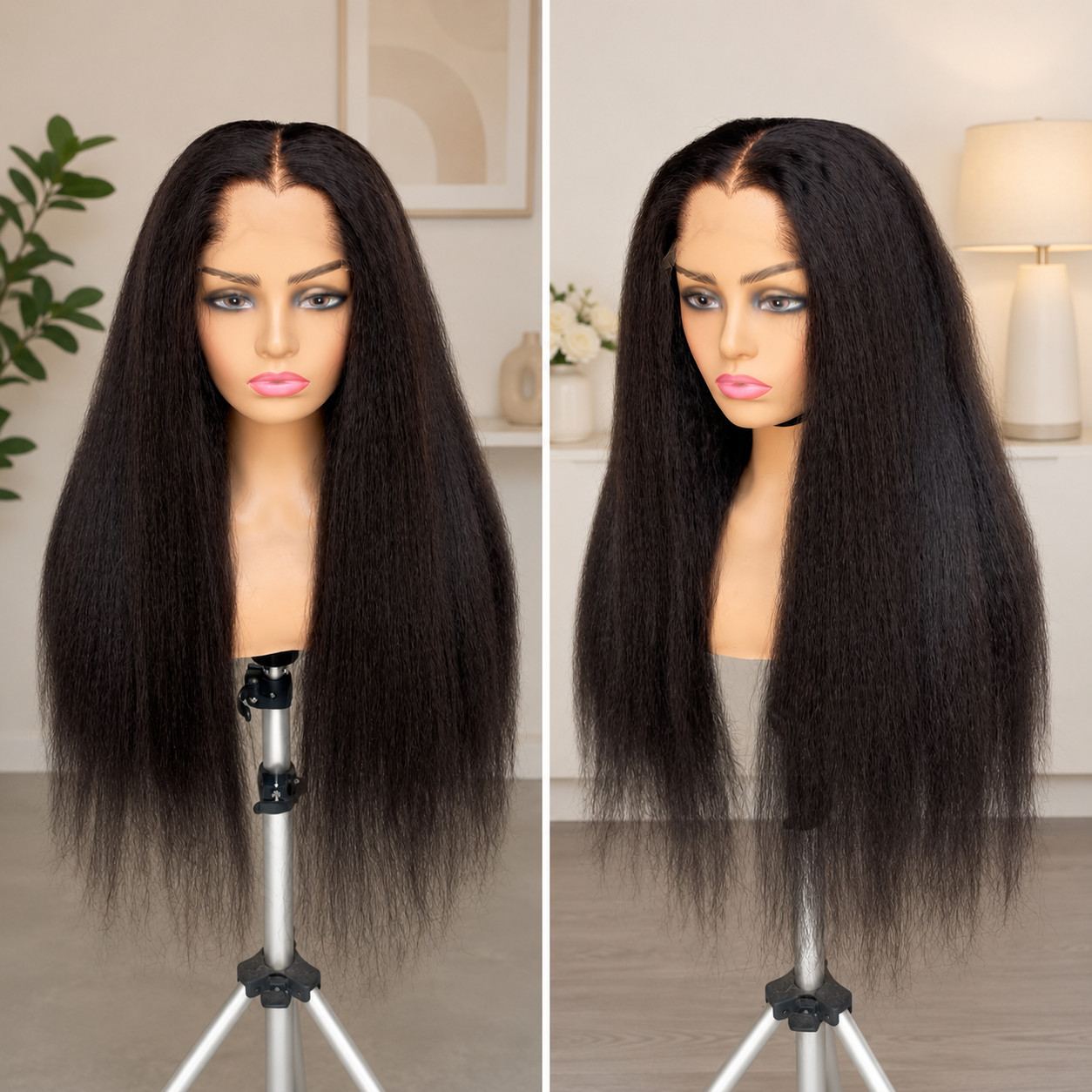 22" 13×4 HD Frontal Wig – Kinky Straight | Natural Black | Lagos Hairline | 180% Density