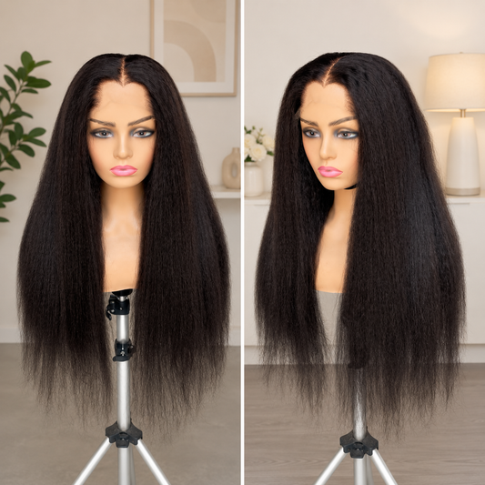 22" 13×4 HD Frontal Wig – Kinky Straight | Natural Black | Lagos Hairline | 180% Density