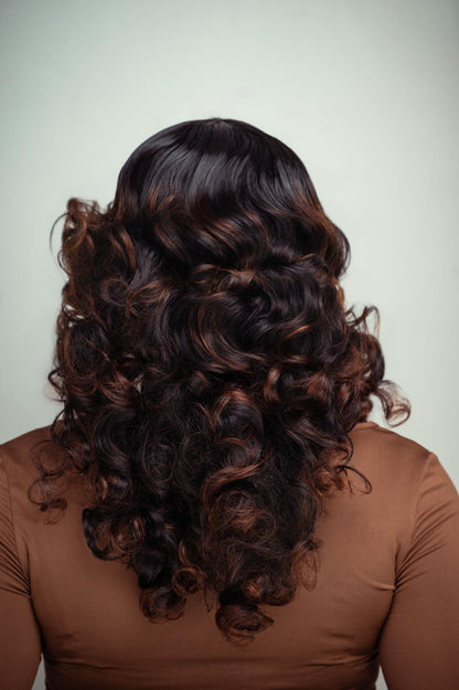 Fringe Bouncy Curly Wig/ 22 Inches /T4/33 (Rich Brown Ombre)