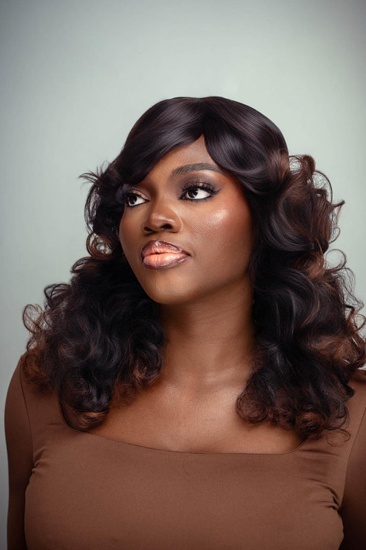 Fringe Bouncy Curly Wig/ 22 Inches /T4/33 (Rich Brown Ombre)